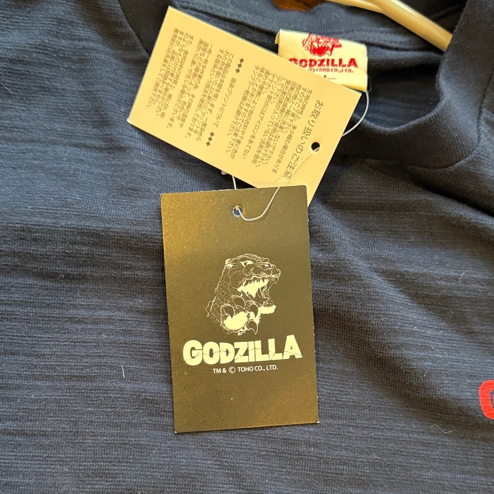 Navy Godzilla Graphic Tee with Wave and Godzilla in the back - Picture 6 of 8